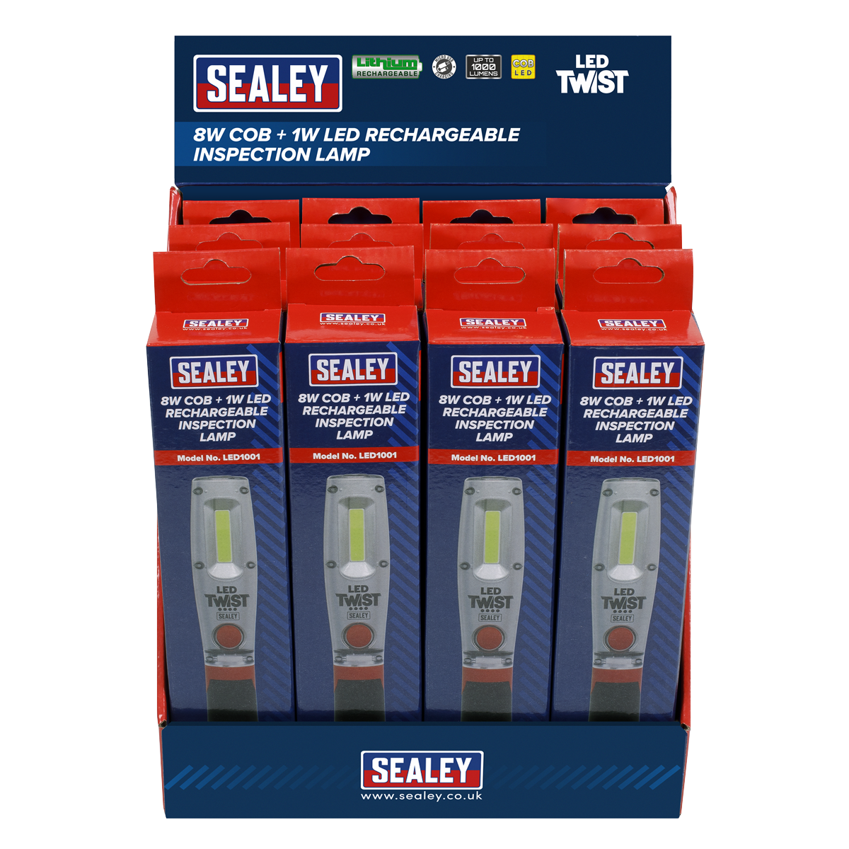 Sealey Rechargeable Inspection Lamp 12 Pieces 8W LED 1000 Lumens LED1001DB
