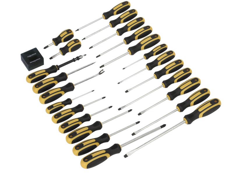 Sealey Soft Grip Screwdriver Set 24 Pcs Pozi Slotted Phillips Tack Puller S0617