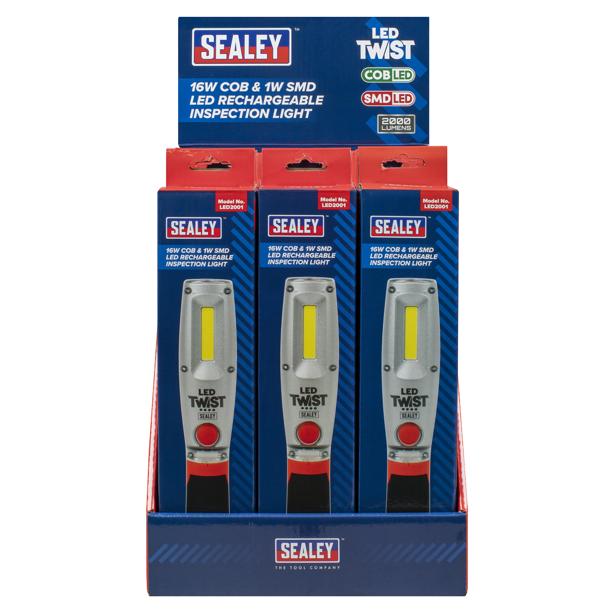 Sealey LED Twist Rechargeable Inspection Light 16W COB 1W SMD 12 Pcs LED2001DB