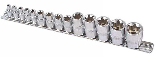 LASER 3482 Star Socket Set 1/4" 3/8" 1/2" Drive 14-Piece Chrome Vanadium