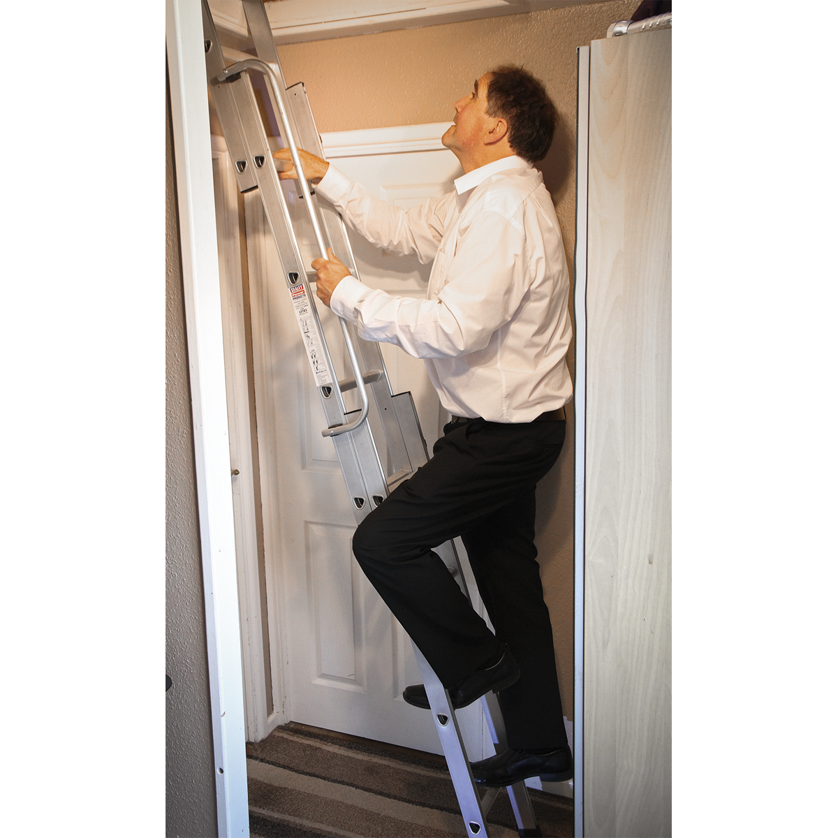 Sealey 3 Section Loft Ladder Aluminium 10 Steps 150kg Capacity 3m Height LFT03