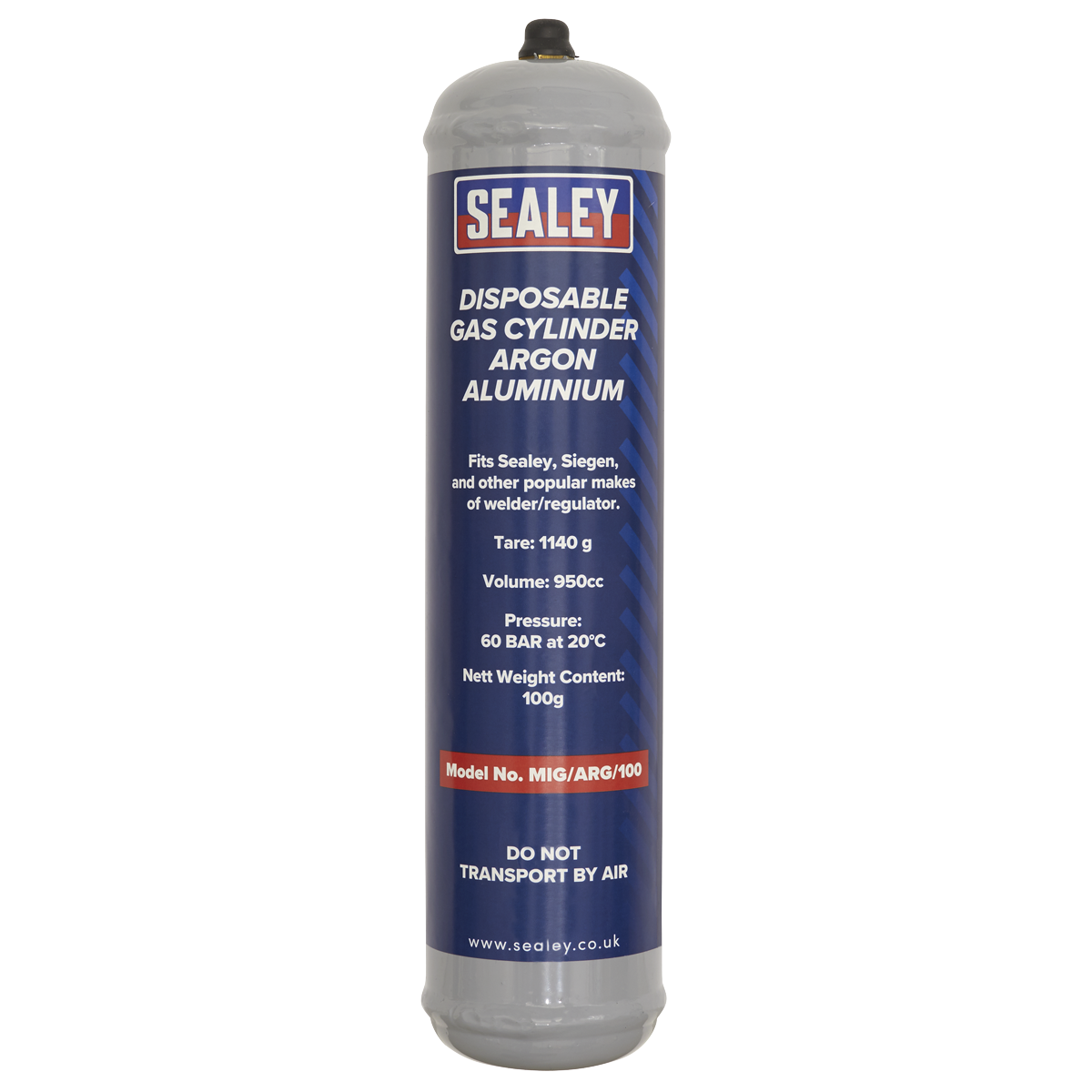 Sealey Gas Cylinder Disposable Argon Portable 100g 12 Pieces MIG/ARG/100/12