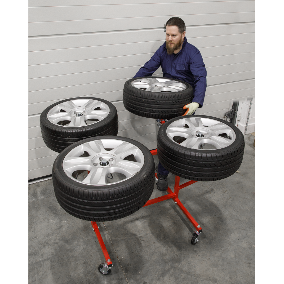 Sealey Alloy Wheel Repair/Painting Stand 4-Wheel Capacity 1285mm Red MK74