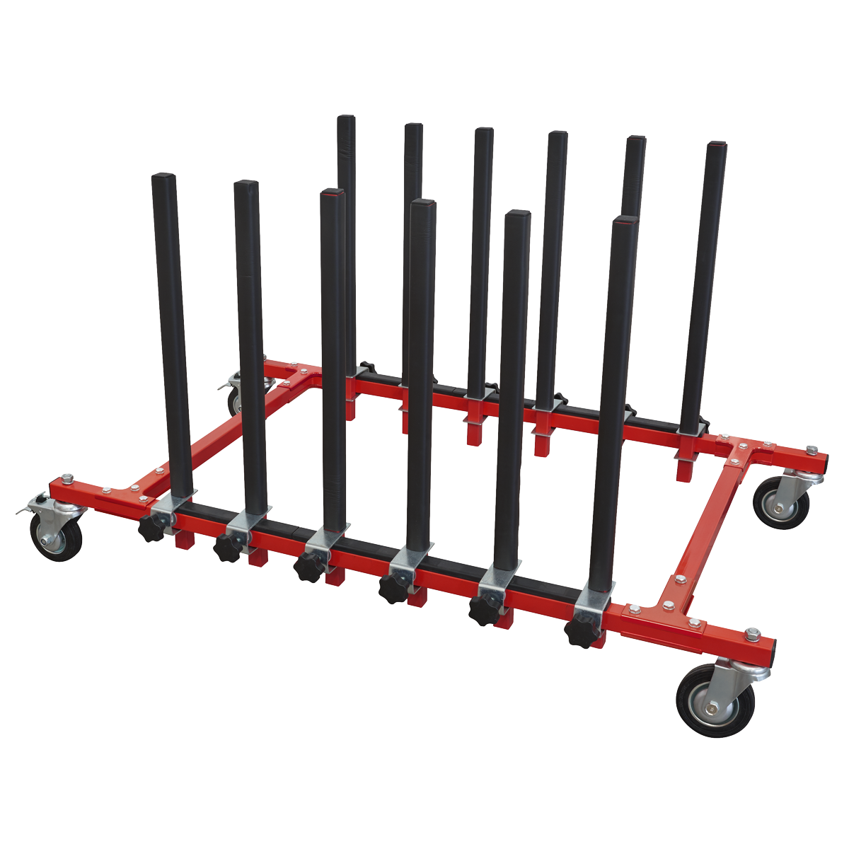 Sealey Mobile Panel Storage Rack Holds 5 Panels Capacity 150kg Red/Black MK76