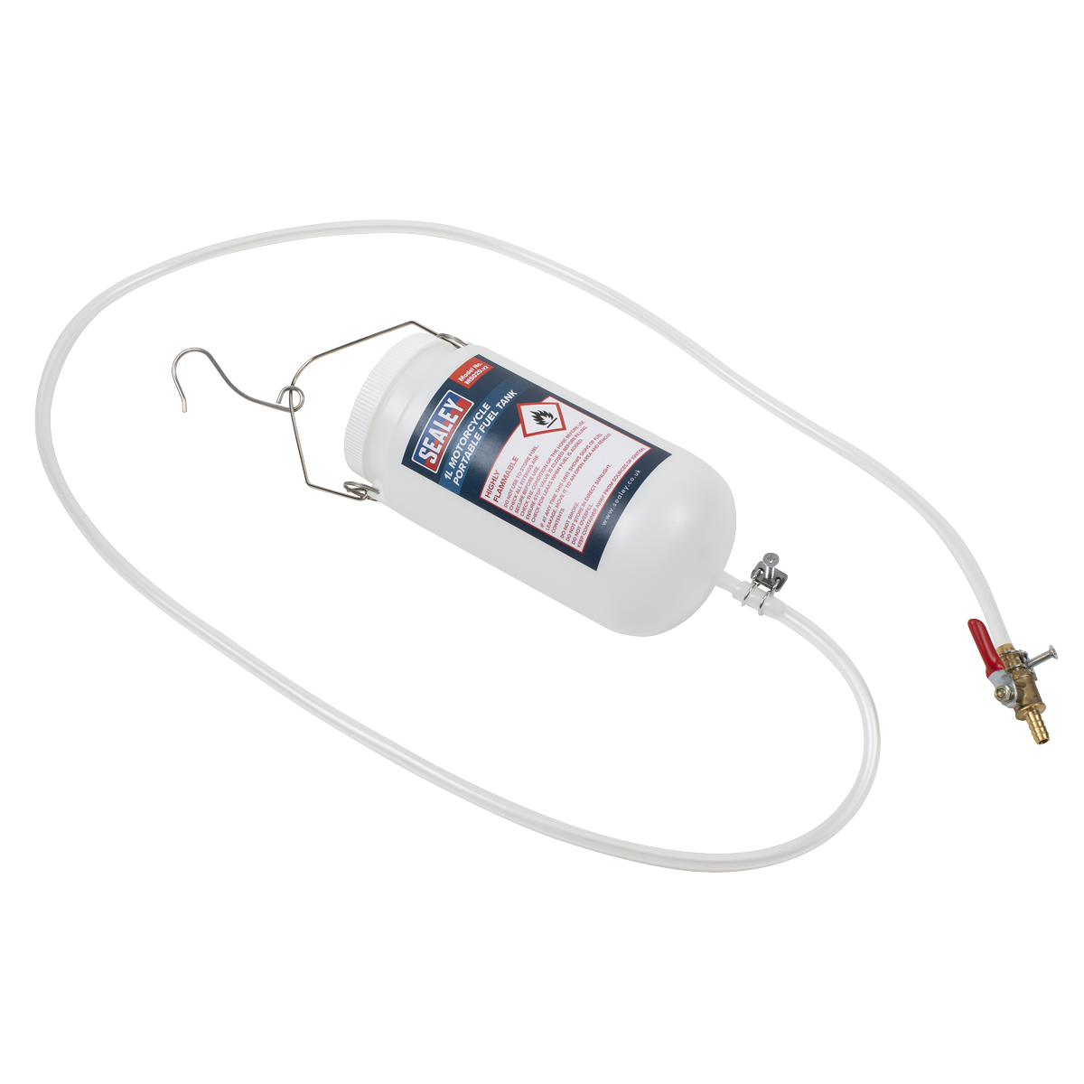 Sealey Motorcycle Portable Fuel Tank 1 Litres Hose Length 950mm - White MS029