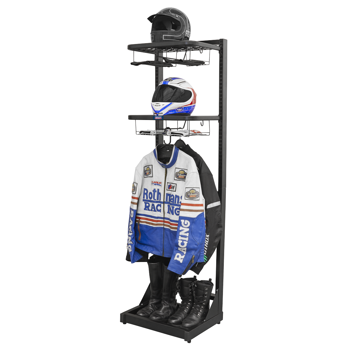 Sealey Motorcycle Helmet Gear Tidy Freestanding Steel Adjustable Shelves MS081FS