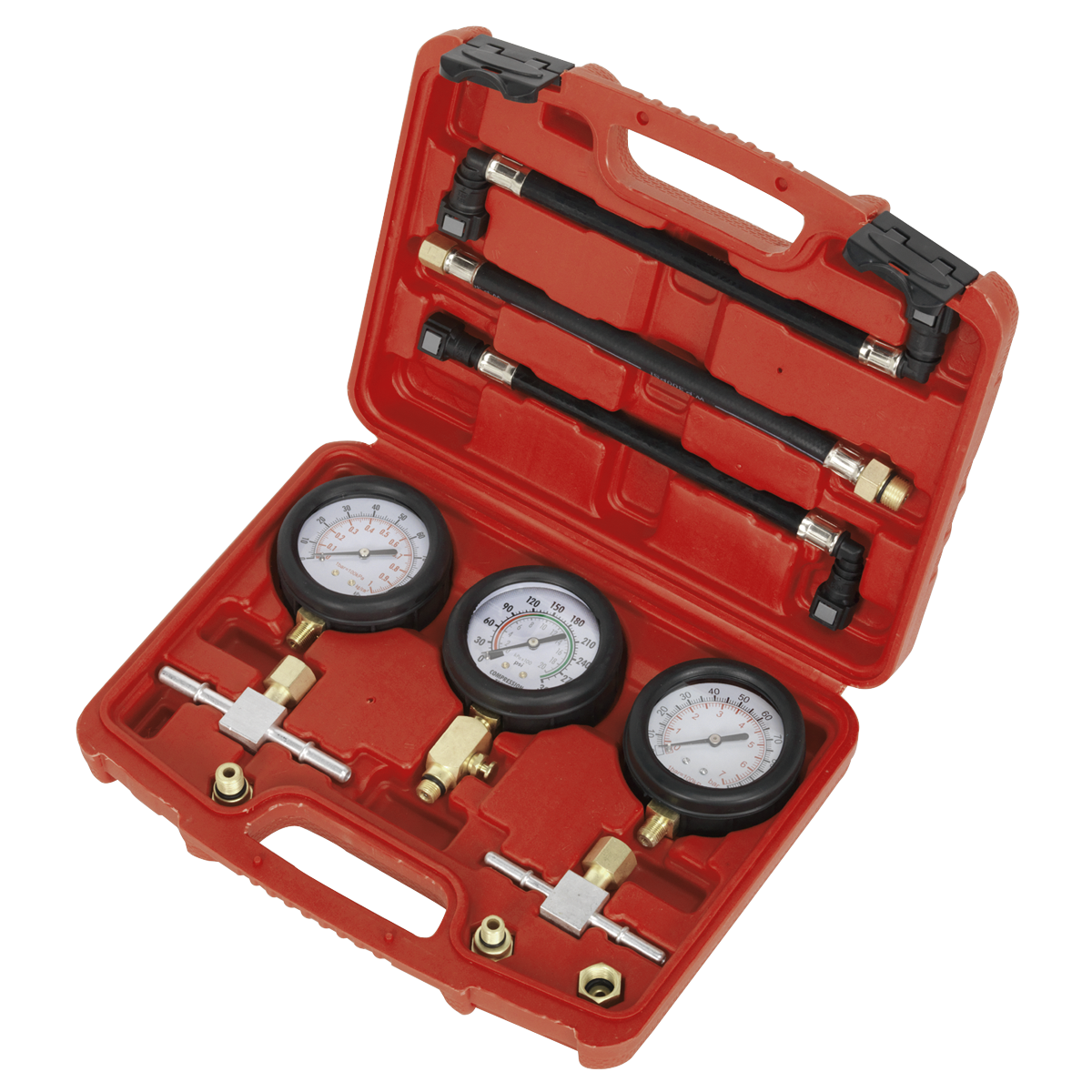 Sealey Motorcycle Compression & Fuel Pressure Gauge Set 0-300psi 3pc MS100