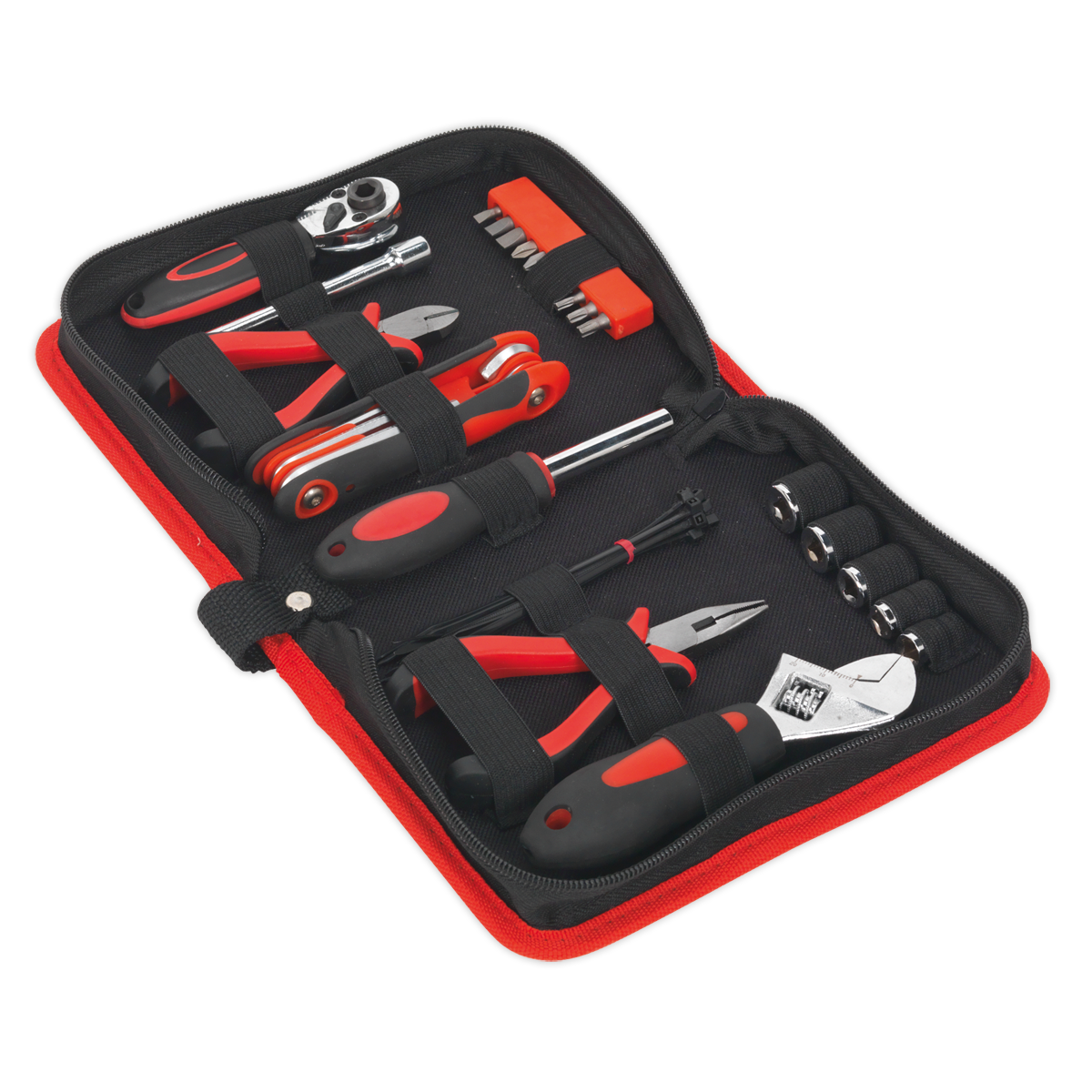 Sealey 28Pc Compact Motorcycle Tool Kit Soft Grip Handles in Storage Case MS164