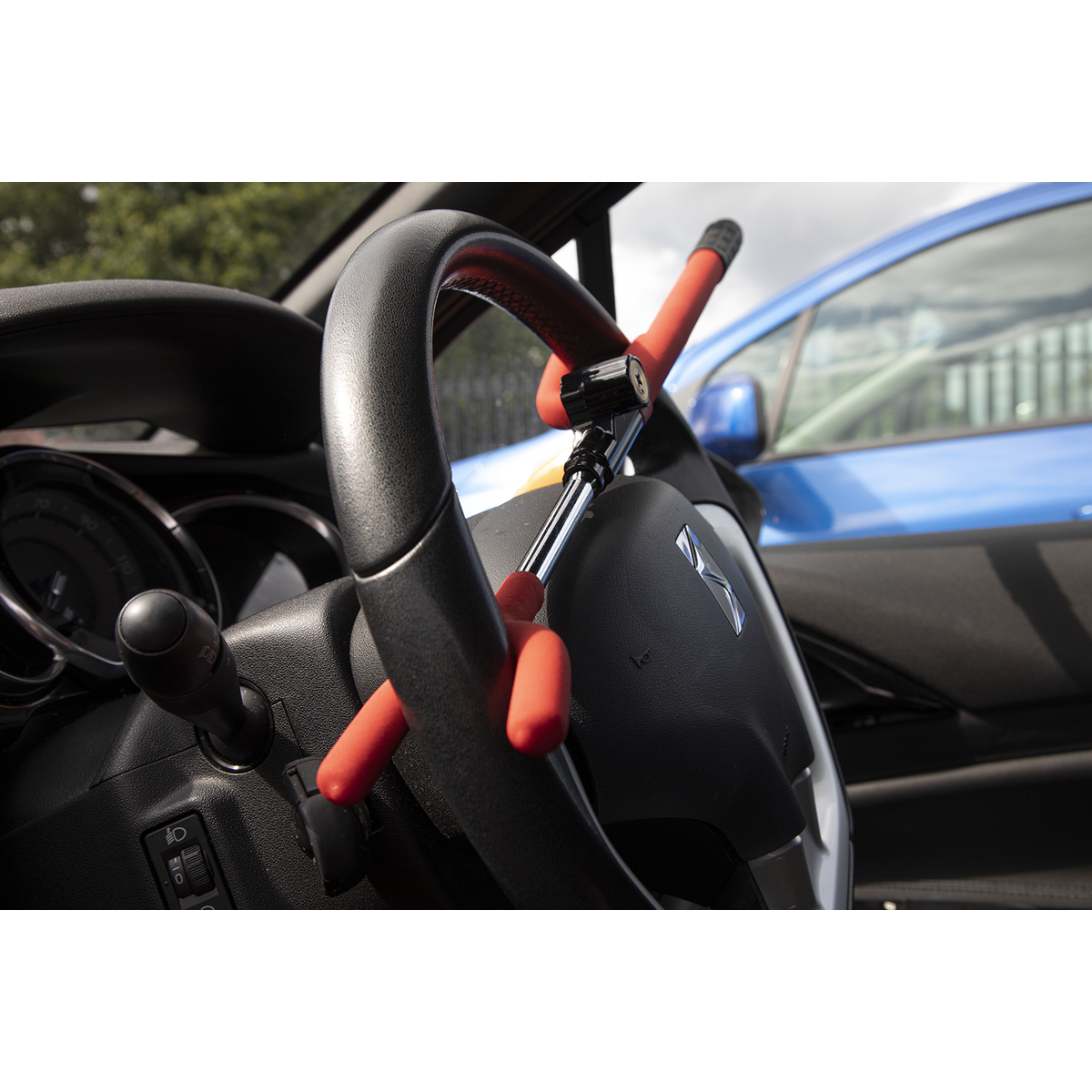 Sealey Steering Wheel Lock With Vinyl Coating & Two Keys - Red/Black PB393