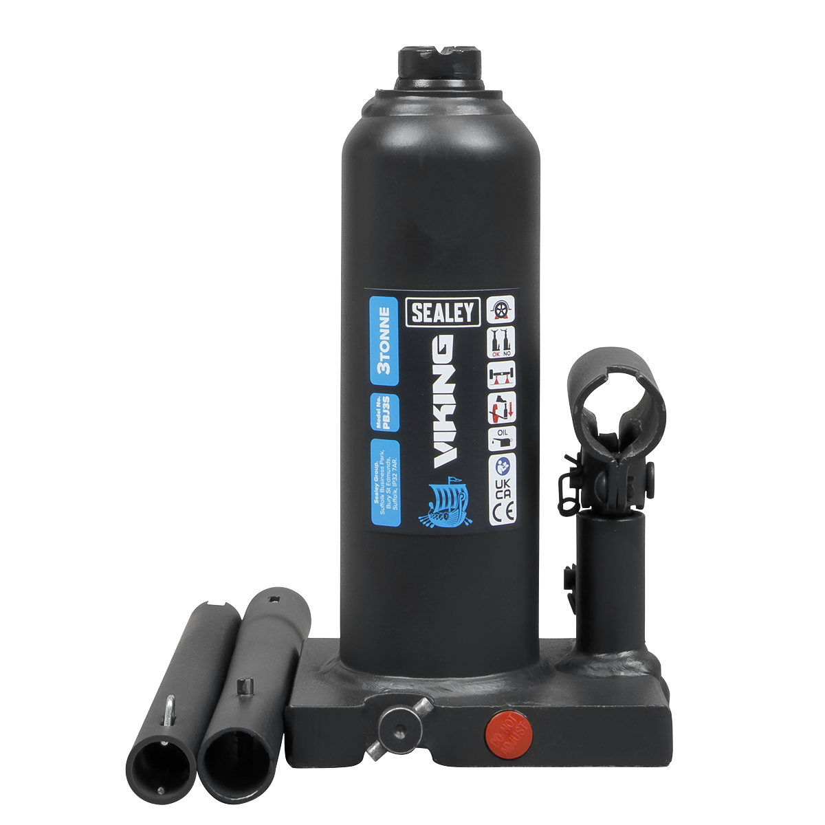 Sealey Bottle Jack Lift 3 Tonne With Overload Valve & 2-Piece Handle PBJ3S