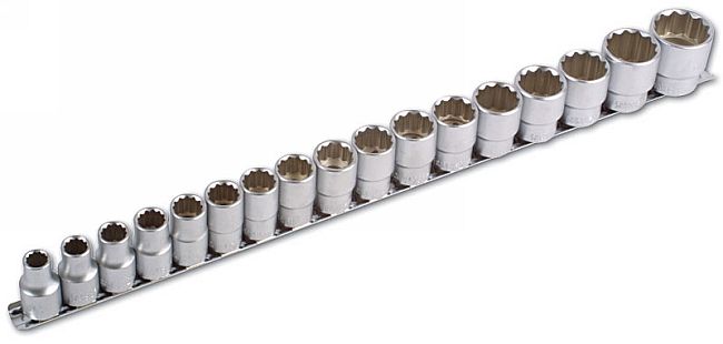 LASER 3502 17pc 1/2" Drive Bi-Hex Socket Set Chrome Vanadium With Socket Rail