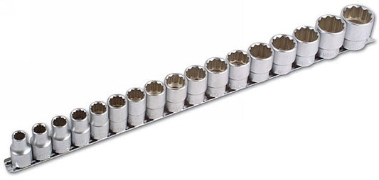 LASER 3502 17pc 1/2" Drive Bi-Hex Socket Set Chrome Vanadium With Socket Rail