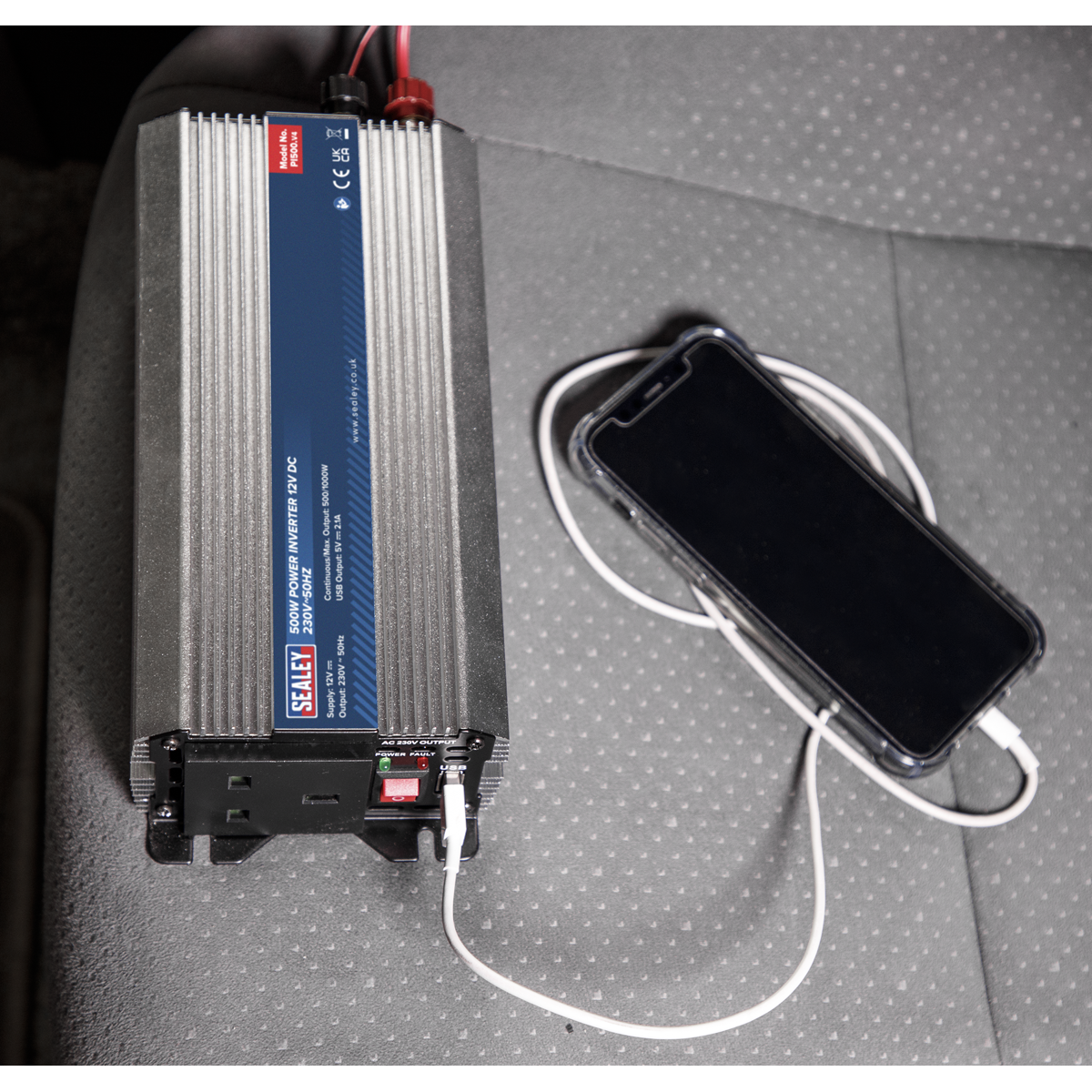 Sealey 500W Power Inverter With Aluminium Case 12V DC - 230V 50Hz PI500