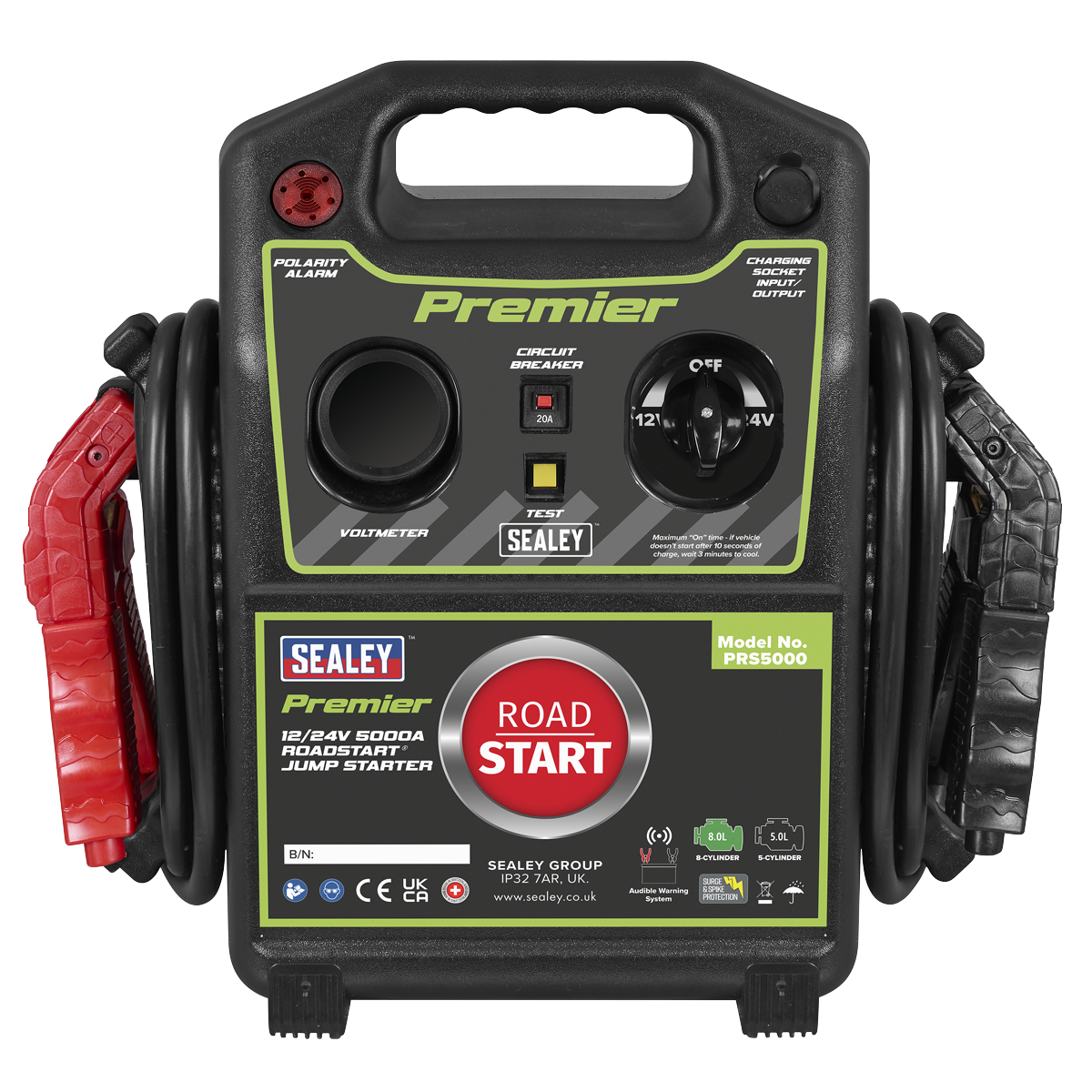 Sealey 12/24V Premier RoadStart Jump Starter 5000A With 15V 3A Charger PRS5000