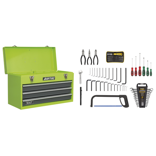 Sealey 3 Drawers Portable Tool Chest Hi-Vis 93 Pieces & Tool Kit AP9243BBHVCOM