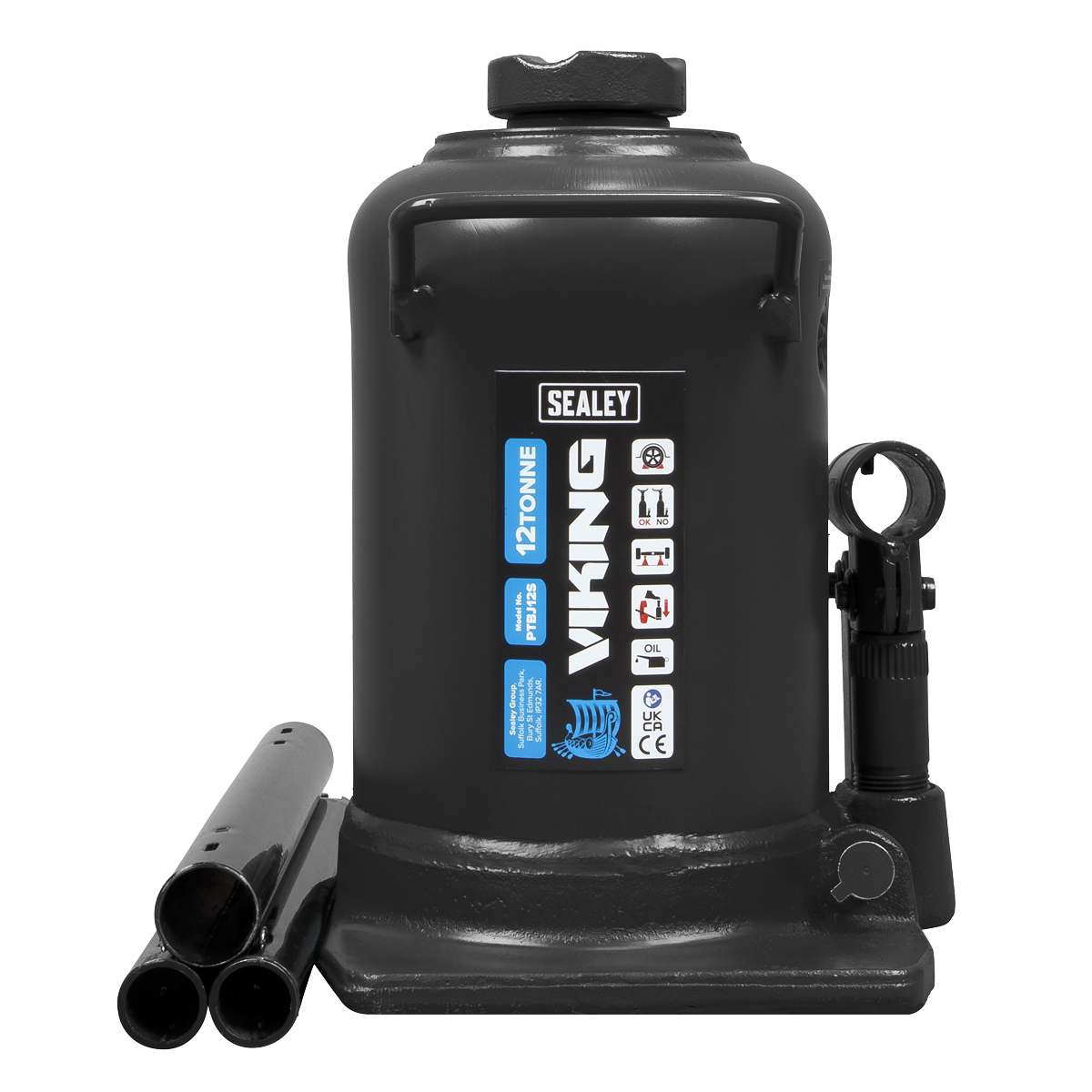 Sealey 12 Tonne Bottle Jack With Telescopic Ram & Safety Overload Valve PTBJ12S