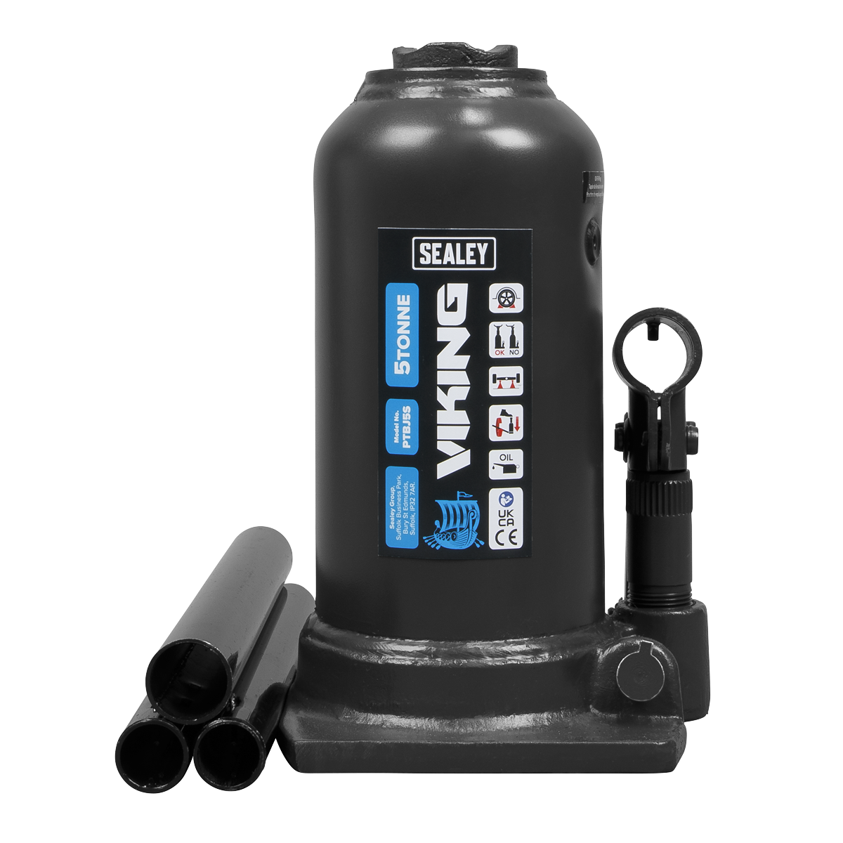Sealey 5 Tonne Viking Telescopic Bottle Jack With Safety Overload Valve PTBJ5S