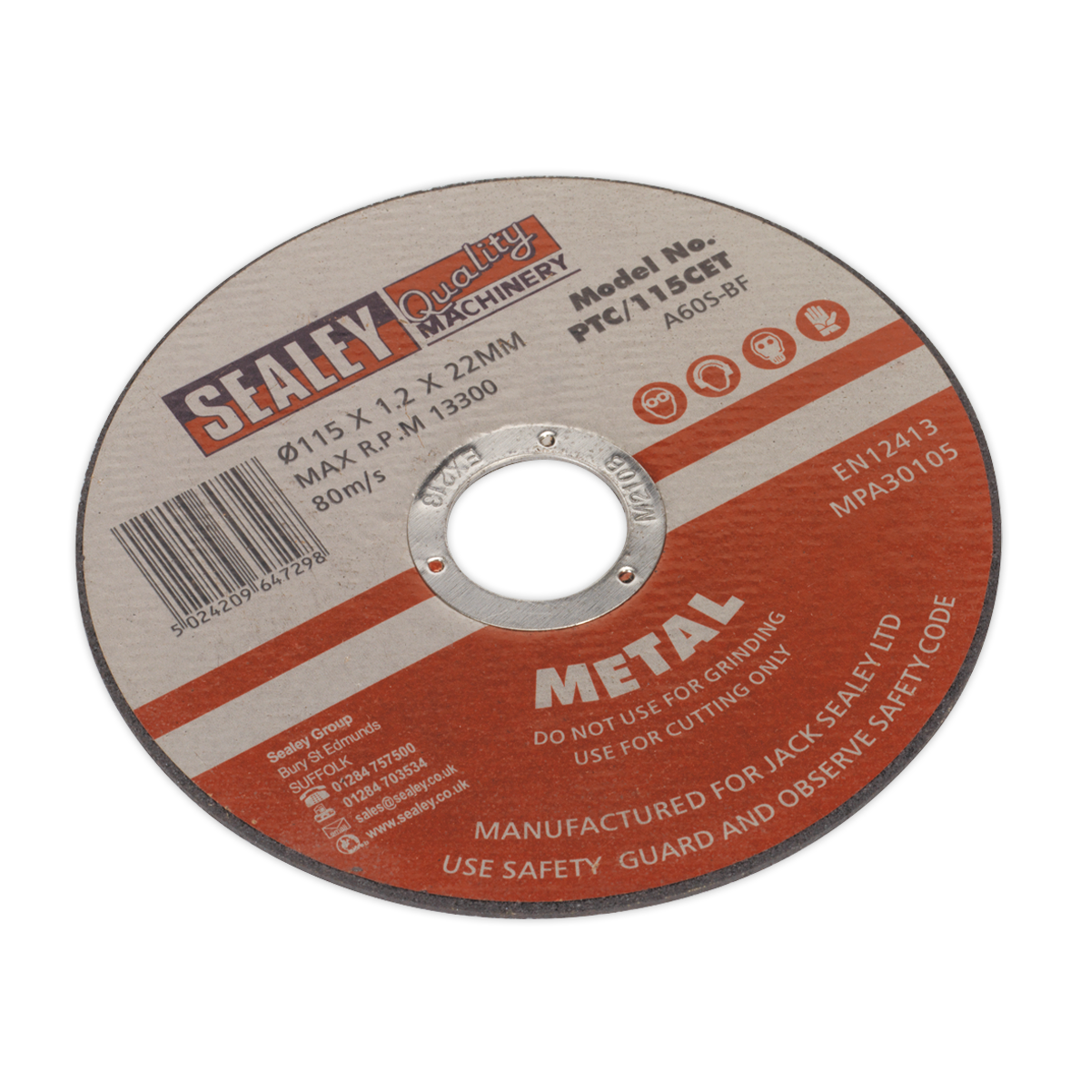 Sealey Flat Cutting Disc Ø115mm x 1.2mm Ø22mm Bore Pack of 10 Pieces PTC11510CET
