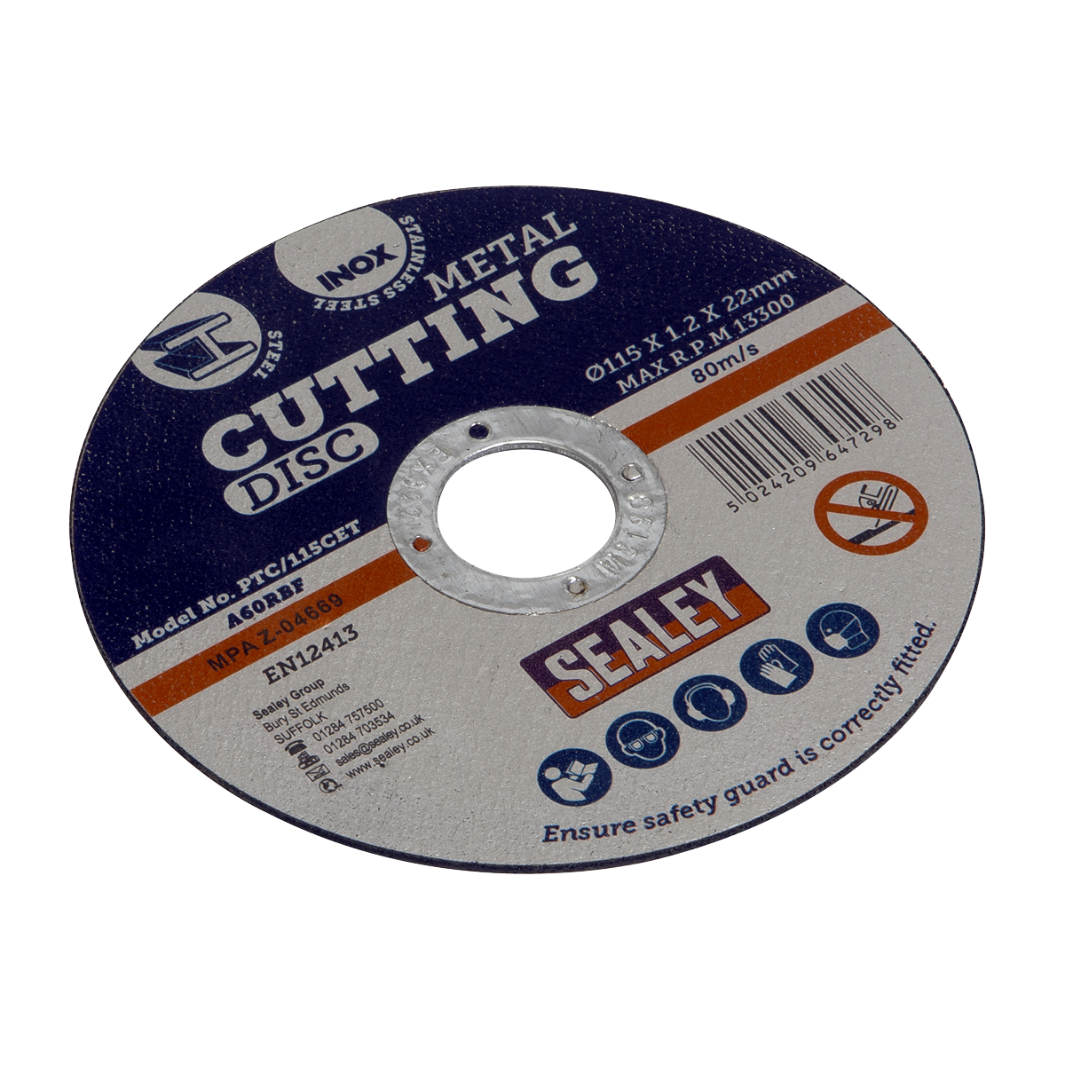 Sealey Flat Cutting Disc Ø115 x 1.2mm Ø22mm Bore Pack of 50 Pieces PTC115CET50