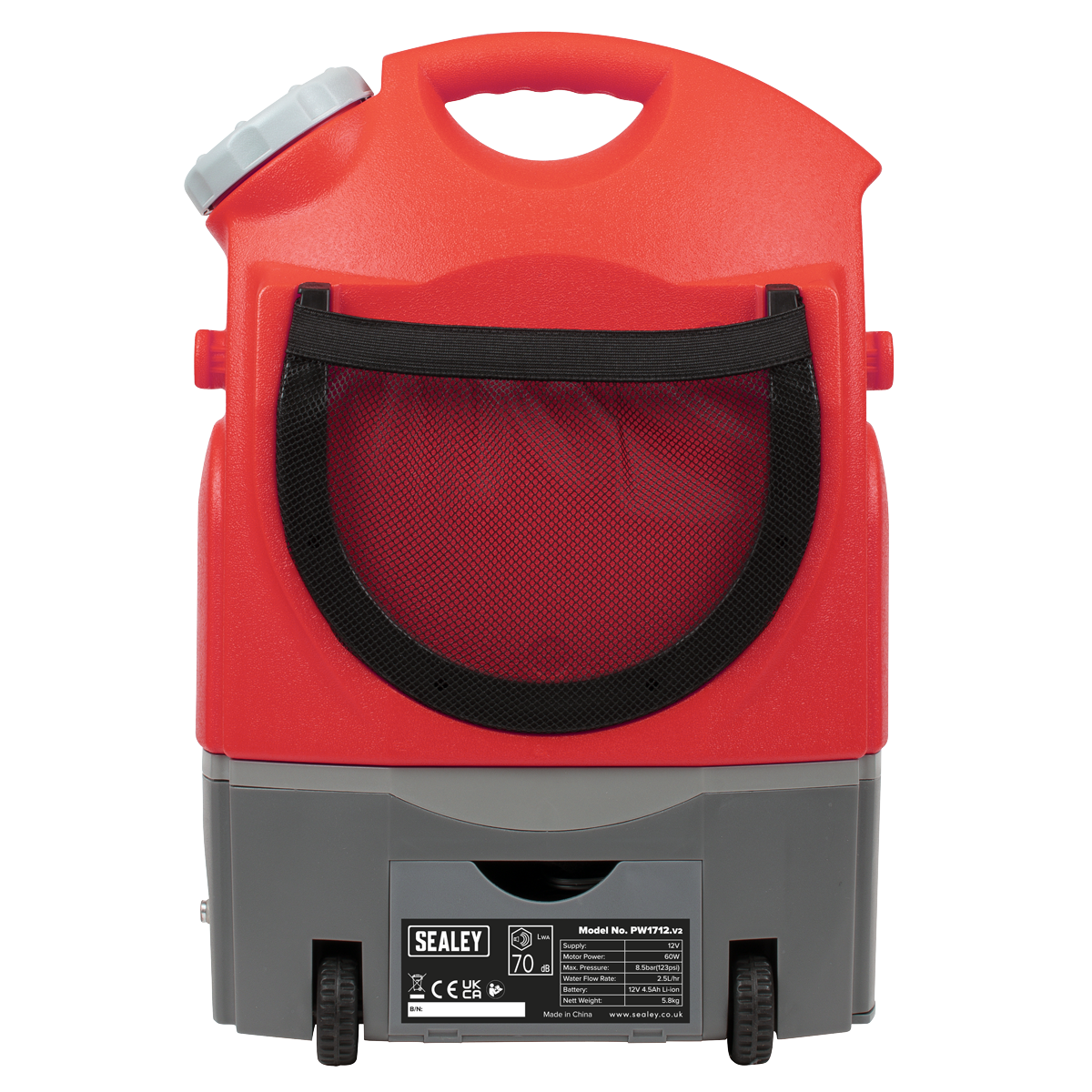 Sealey Portable Pressure Washer 12V Rechargeable Lightweight 123psi PW1712
