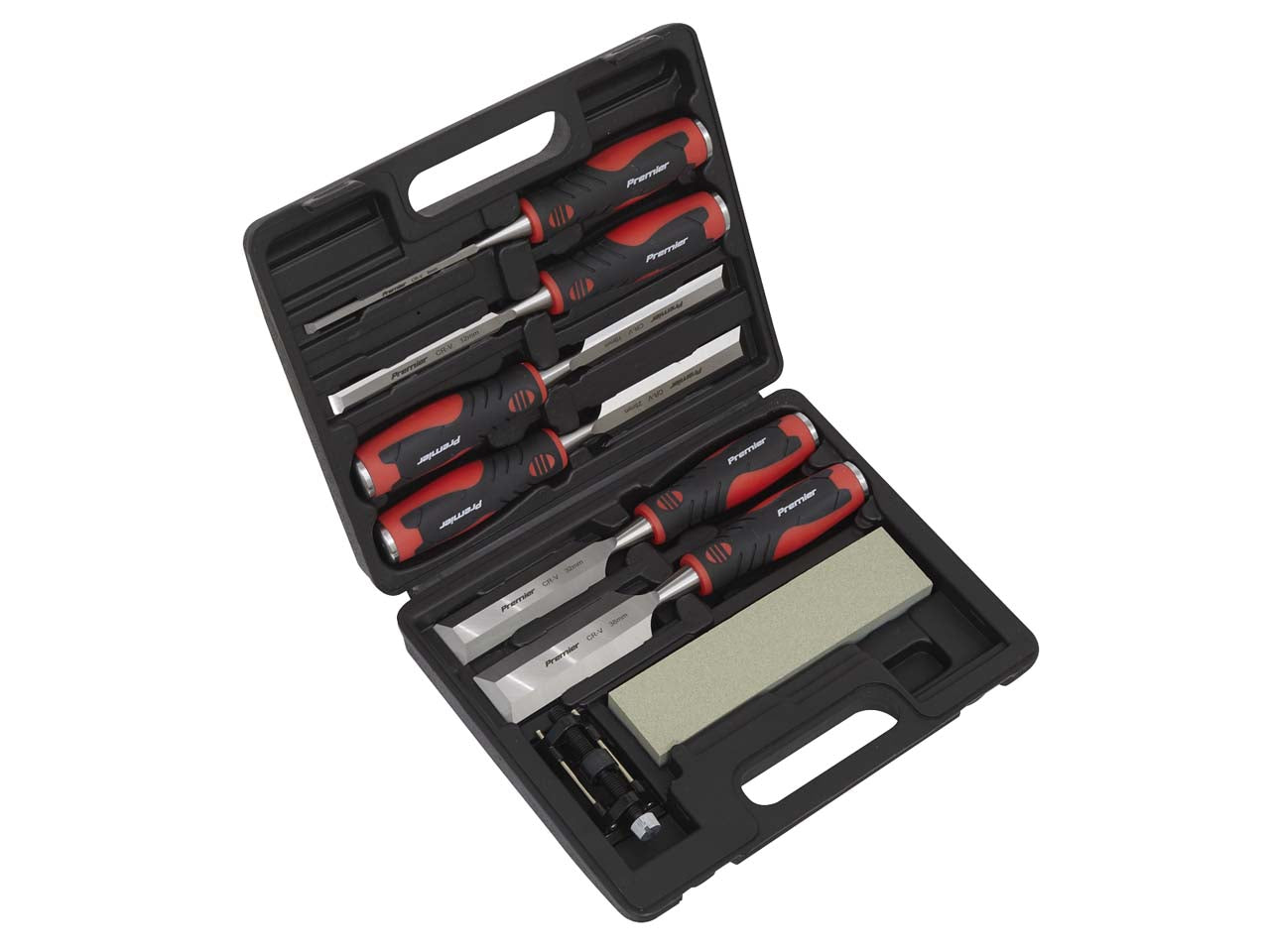 Sealey Hammer-Thru Wood Chisel 8 Pieces Set Chisels Sharpening Stone AK9240