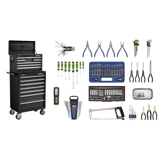 Sealey 146 Pieces 15 Drawer Topchest & Rollcab Tool Kit - Black APCOMBOBBTK58