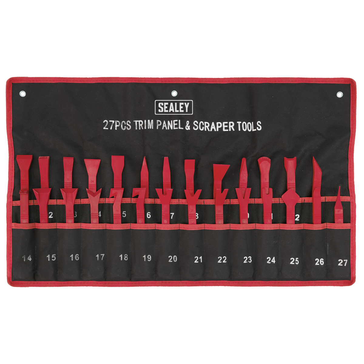 Sealey Trim/Panel Clip Tool Set From Resilient Nylon 27 Pieces Red RT27KIT