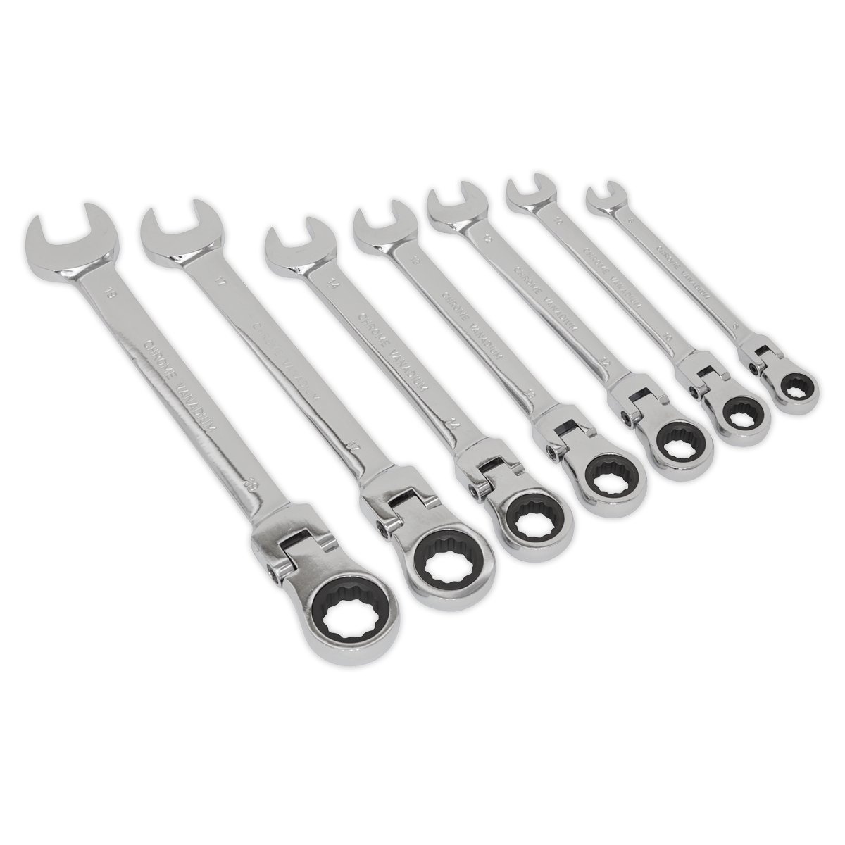 Sealey Flexible Head Ratchet Combination Spanner Set 72 Teeth 7 Pieces S01143