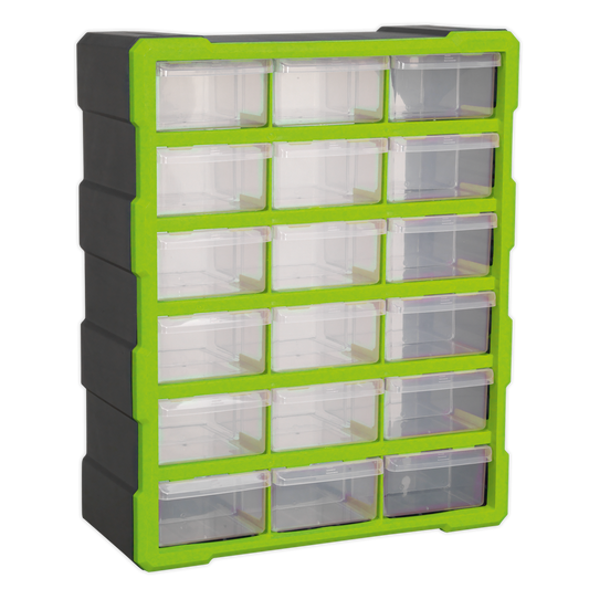 Sealey Cabinet Box 18 Drawer Wall Mountable - Hi-Vis Green/Black APDC18HV