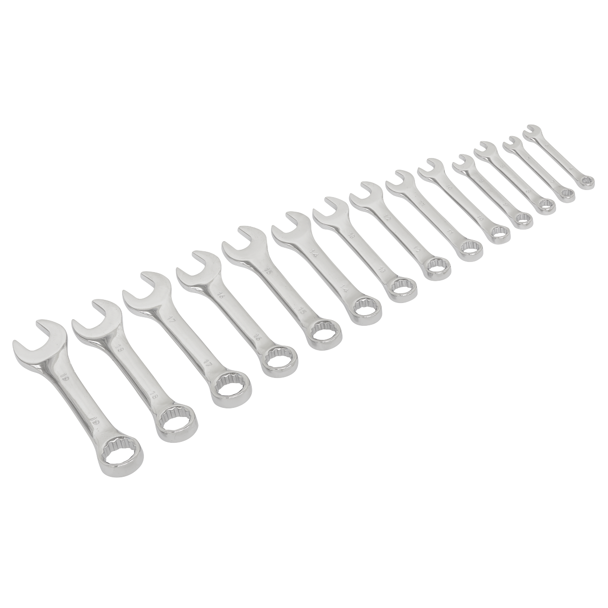 Sealey Combination Spanner Set 14 Pieces Stubby Chrome Vanadium Steel S01232