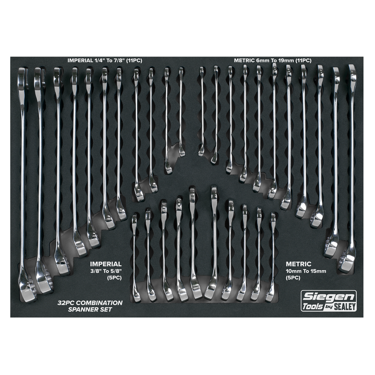 Sealey Combination Spanner Set 32 Pieces - Metric/Imperial Silver S01239