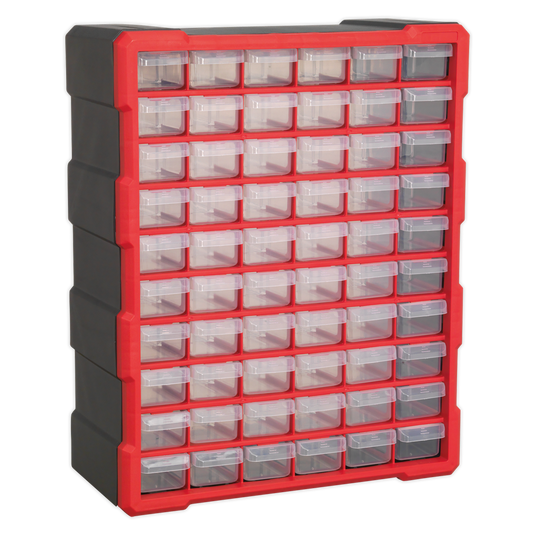 Sealey Cabinet Box 60 Drawer Wall Mountable/Freestanding - Red/Black APDC60R