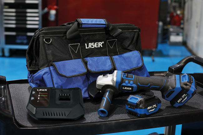 LASER 61552 Cordless Angle Grinder 20V 4.0Ah Kit Euro Plug HD Bag 115mm