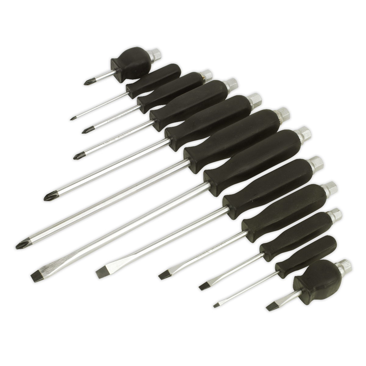 Sealey Screwdriver Set Hammer-Thru 12 Pieces Chrome Vanadium Steel Shafts S0641