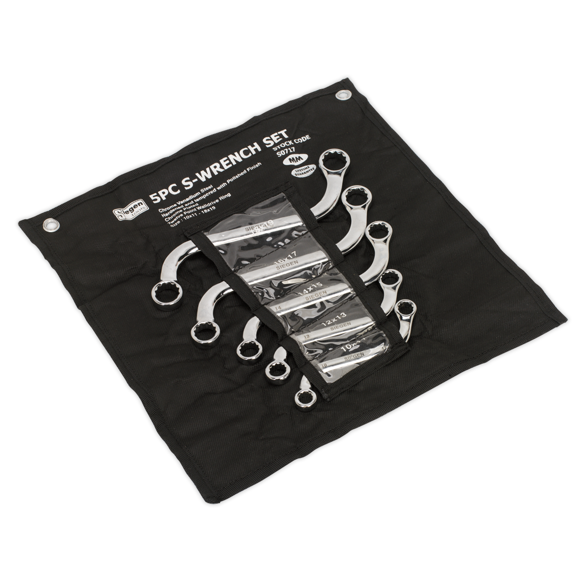 Sealey S-Spanner Set Chrome Vanadium Steel With S-Profile 5 Pieces Metric S0717