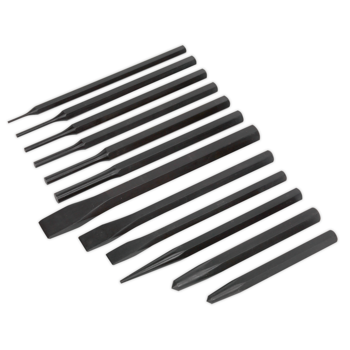 Sealey Punch & Chisel Set Hardened Tempered Chrome Vanadium Steel 12 Pcs S0802