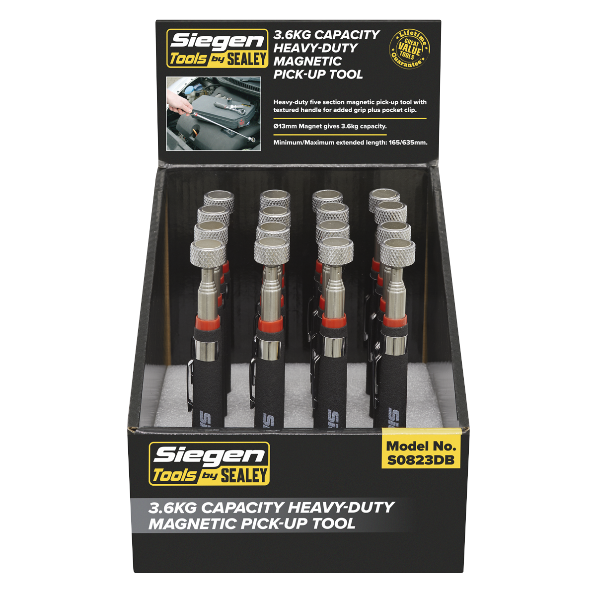 Sealey Heavy Duty Magnetic Pick-Up Tool 3.6kg Capacity Display Box of 16 S0823DB