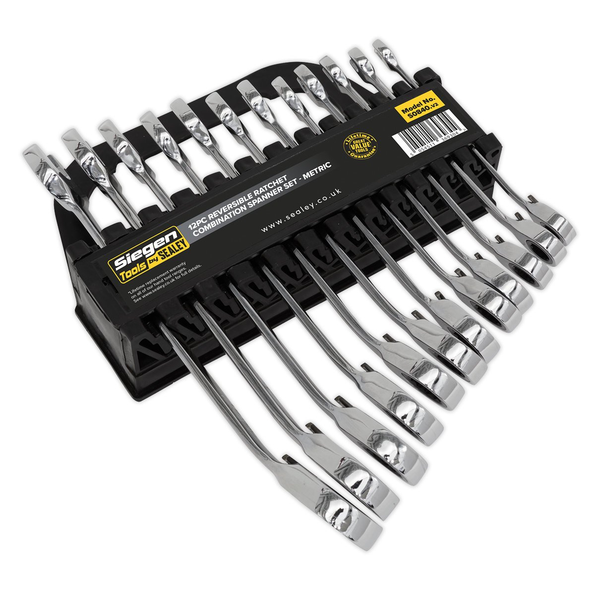 Sealey Reversible Ratchet Combination Spanner Set 72 Teeth 12 Pcs Metric S0840