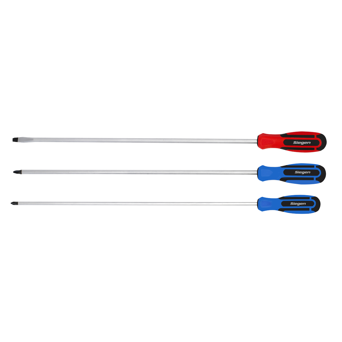 Sealey Extra-Long Screwdriver Set 3 Pieces Chrome Vanadium Steel Shafts S0895