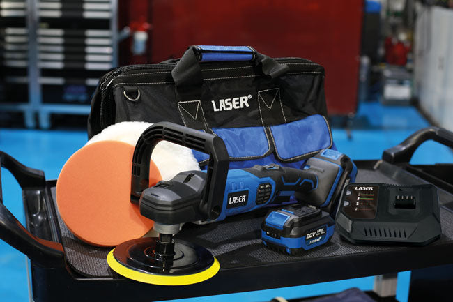 LASER 68073 Cordless Polisher 20V Kit 4.0Ah M14 180mm 7" 5-Speed Car Detailing