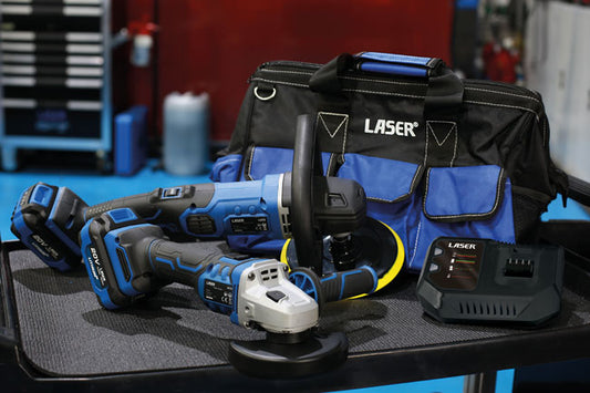 LASER 69010 Cordless Bodyshop Kit 20V Grinder Polisher 4.0Ah Batt HD Bag