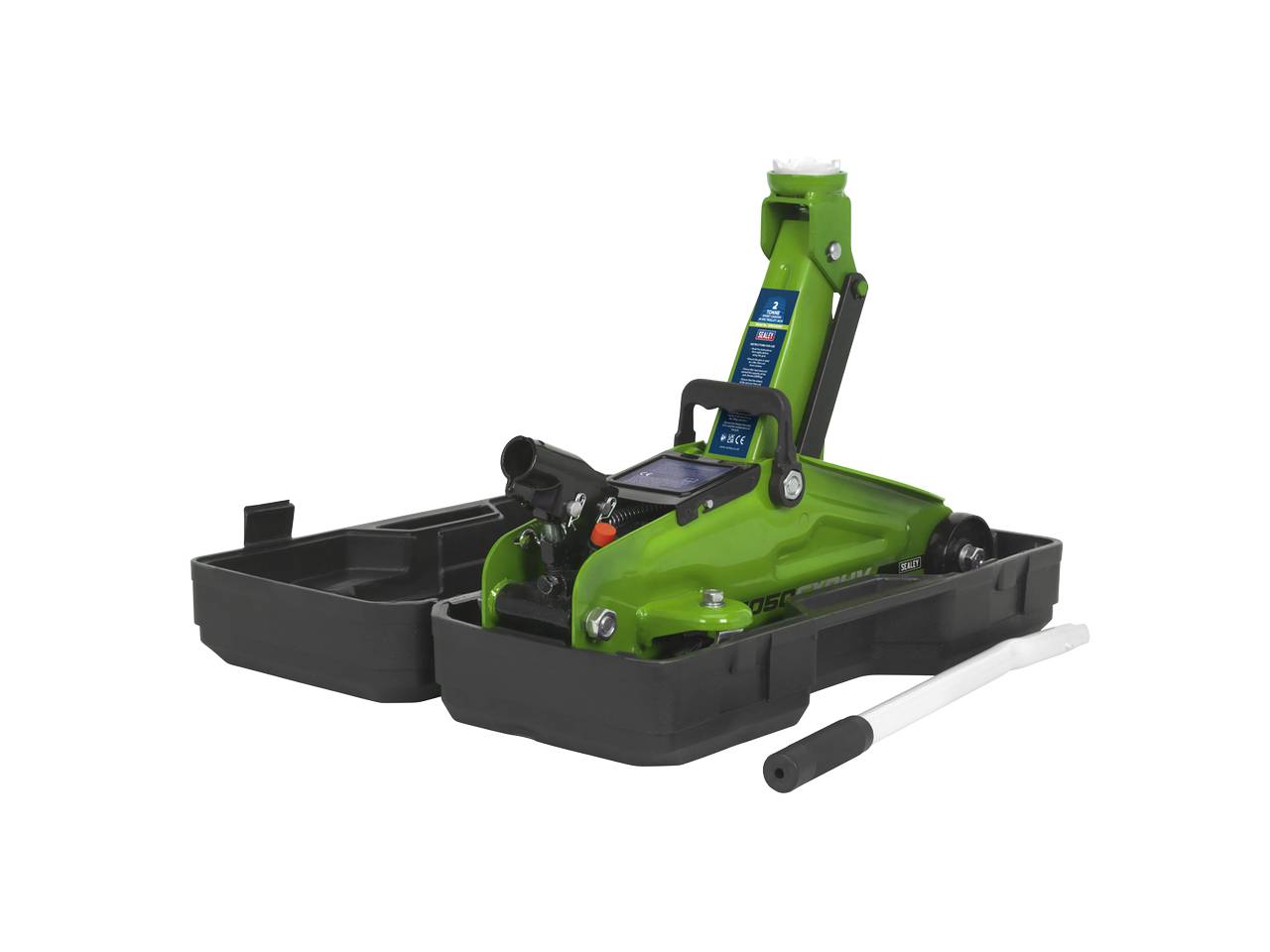 Sealey Trolley Jack 2 Tonne Hi-Vis Short Chassis With Storage Case 1050CXDHV