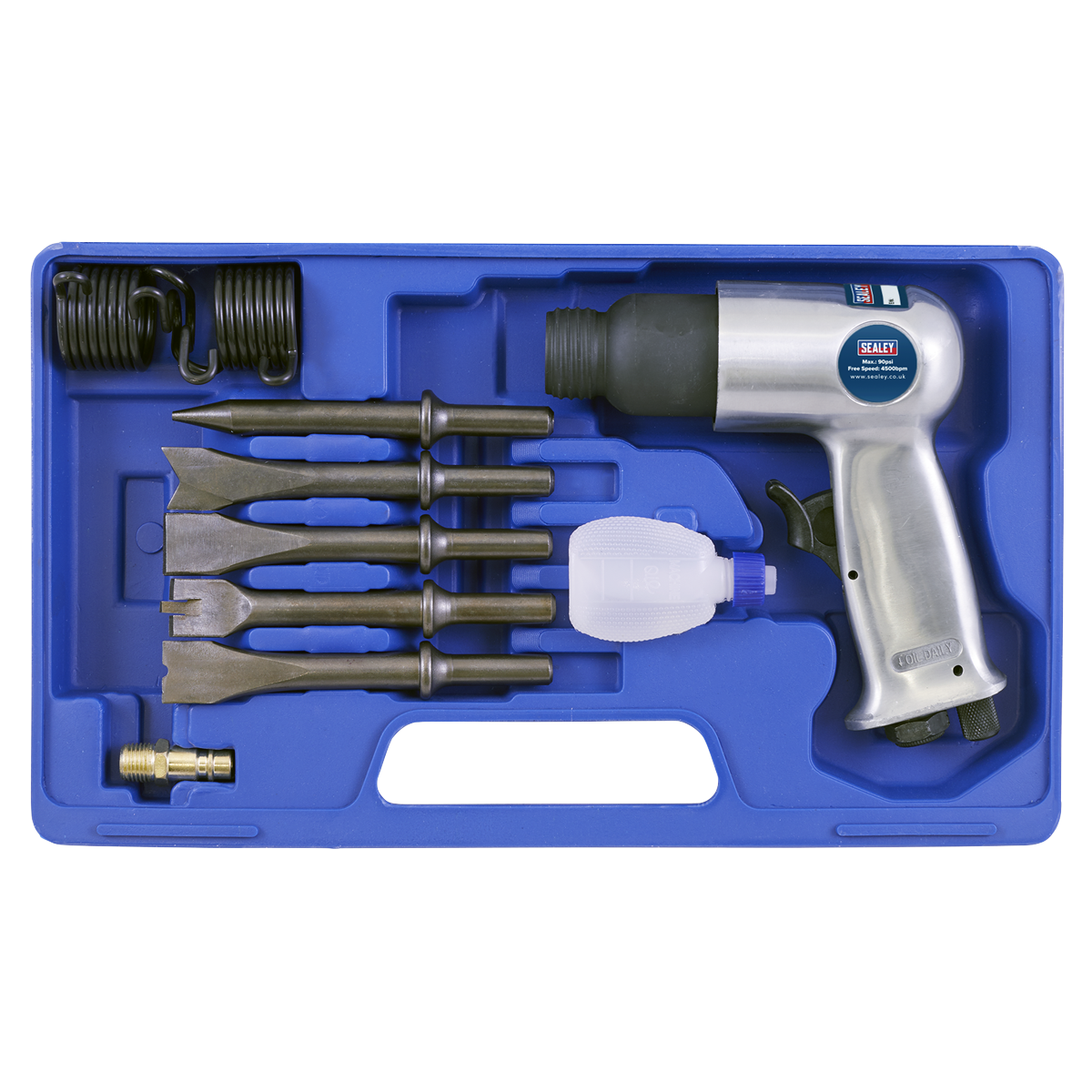 Sealey Air Hammer With Chisels Medium Stroke in Storage Case 90psi SA12/S