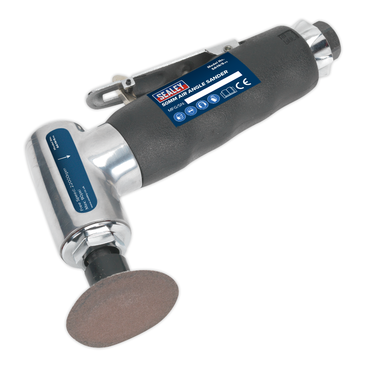 Sealey Air Angle Sander 18000RPM 10CFM 1/4" BSP Inlet Size 90PSI 50mm SA19/S