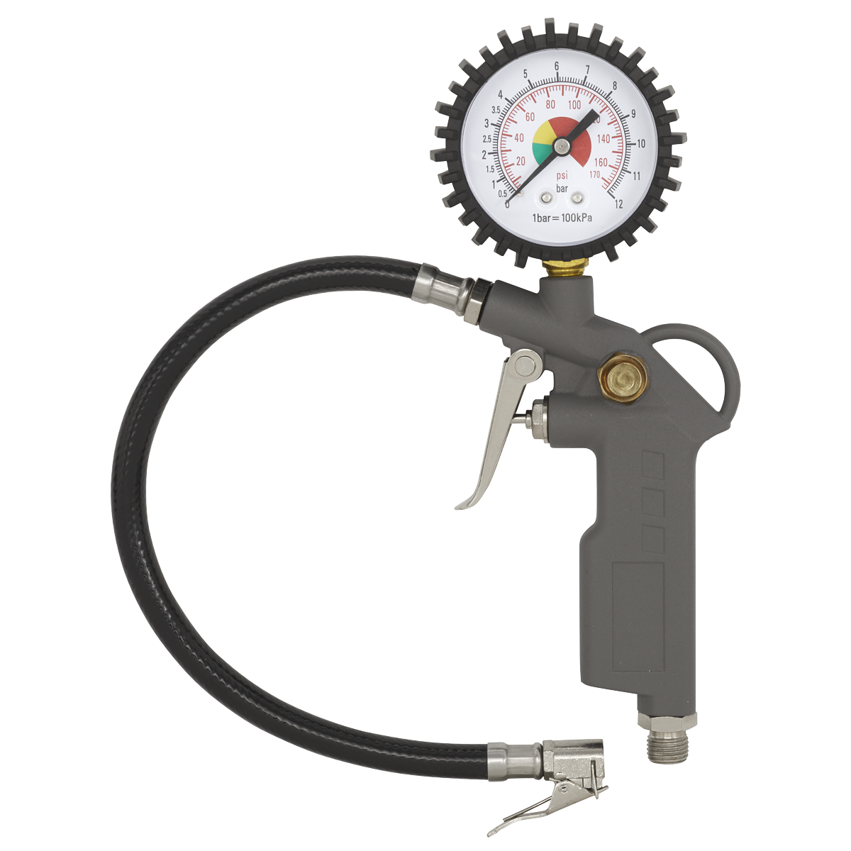 Sealey Tyre Inflator With Dial Type Gauge & Rubber Protector 0-12 Bar SA332