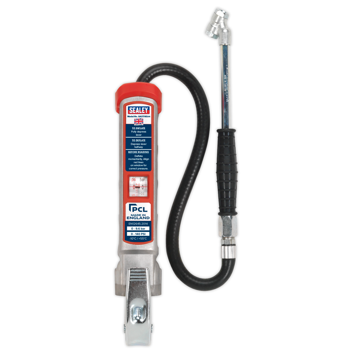Sealey Professional Tyre Inflator With Twin Push-On Connector 0-9.6 Bar SA37/93