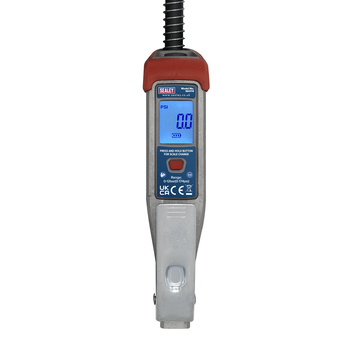 Sealey Digital Tyre Inflator 0.5m Flexible Hose With Push-On Connector SA374