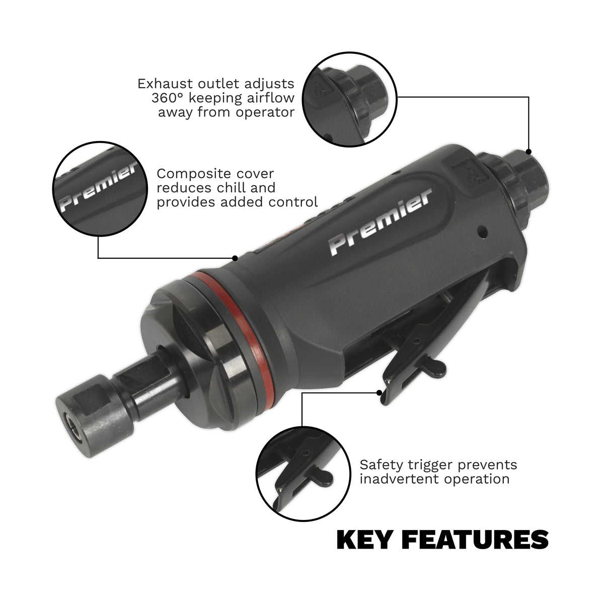 Sealey Straight Air Die Grinder - Maxi Size With Aluminium Alloy Housing SA654