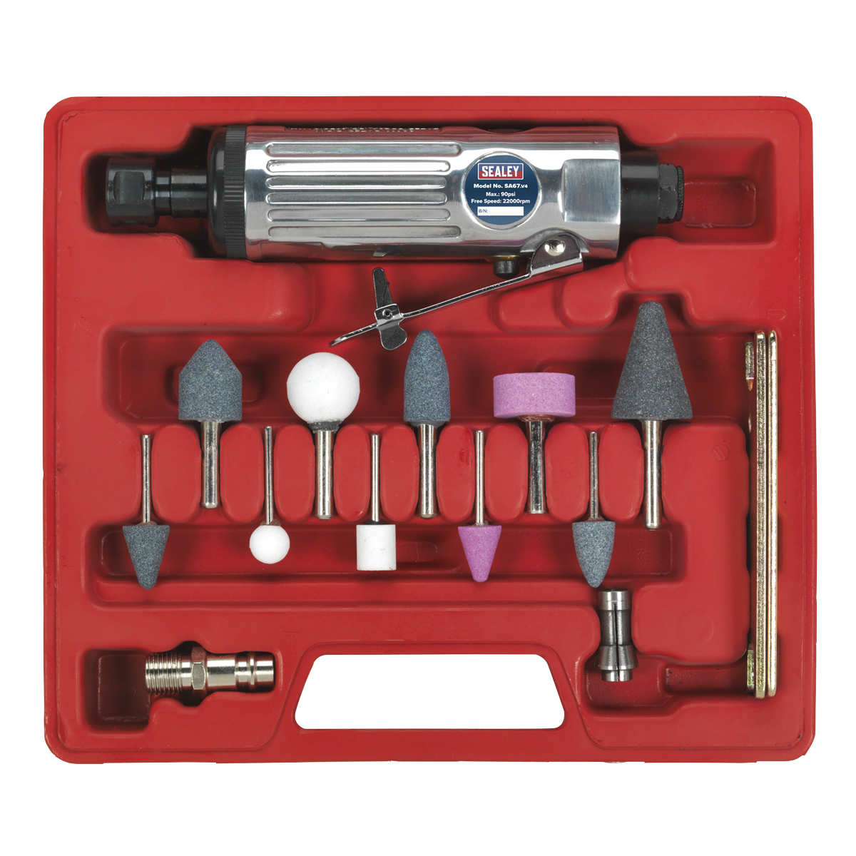 Sealey Air Die Grinder Kit With Aluminium Body & Trigger 16 Pieces SA67
