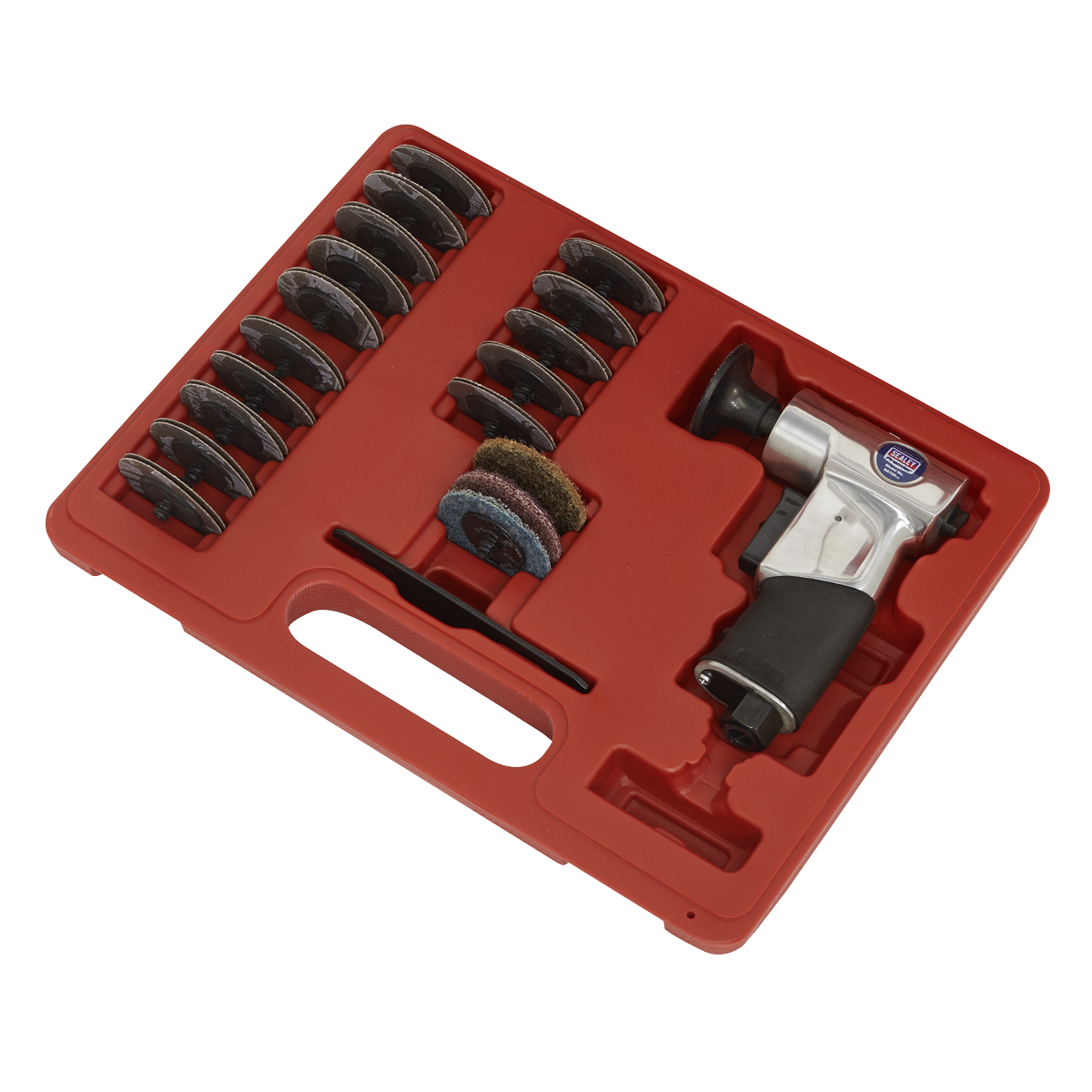 Sealey Air Mini Sander Kit With Variable Speed Control 50mm 35 Pieces SA720